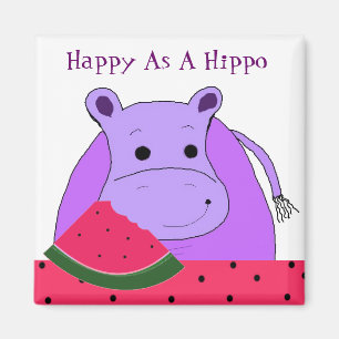 Aimant Hippopotame mangeant de la pastèque