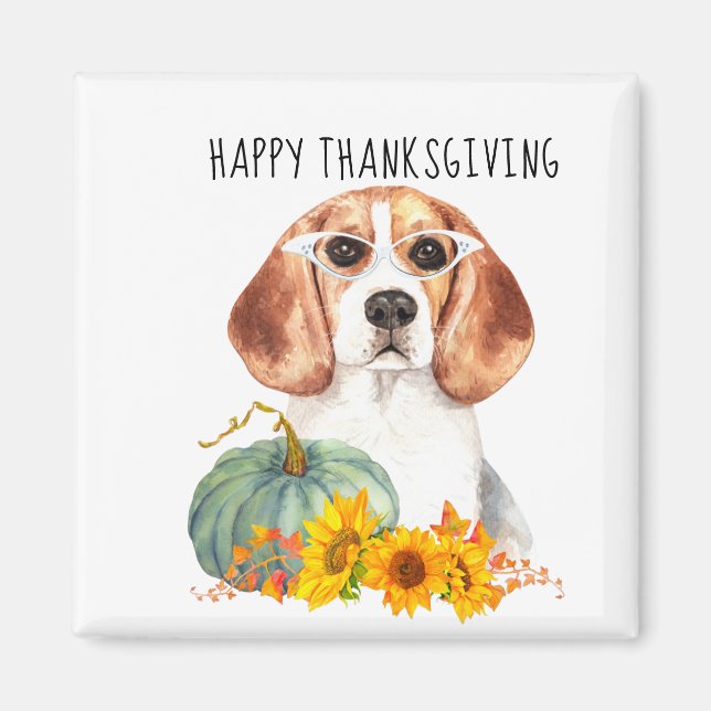 Aimant Hipster Beagle personnalisable Thanksgiving (Devant)