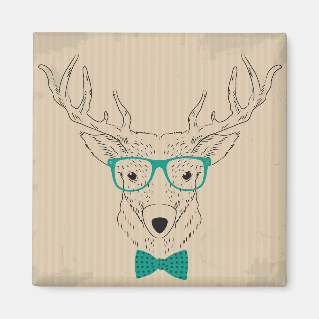 Aimant Hipster Reindeer Elk avec des lunettes grungy Noël (Devant)
