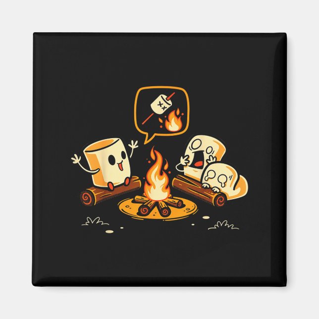 Aimant Histoire drôle de Marshmallow au feu de camp en gr (Devant)