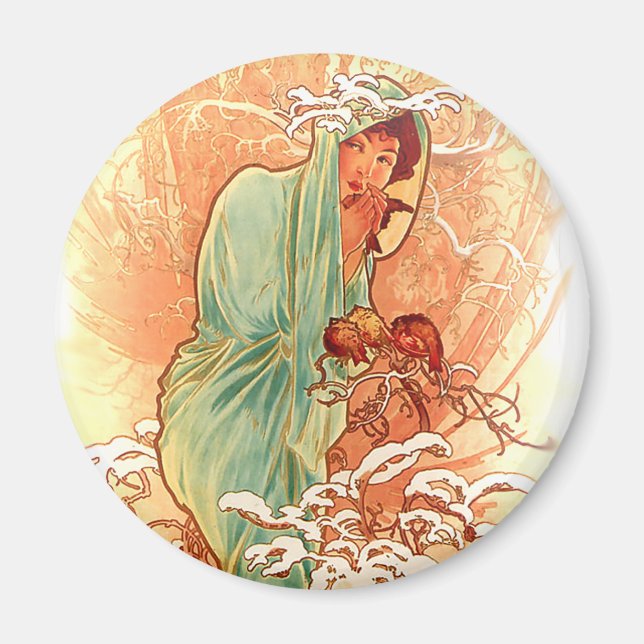 Aimant Hiver - Alphonse Mucha Art Nouveau (Devant)