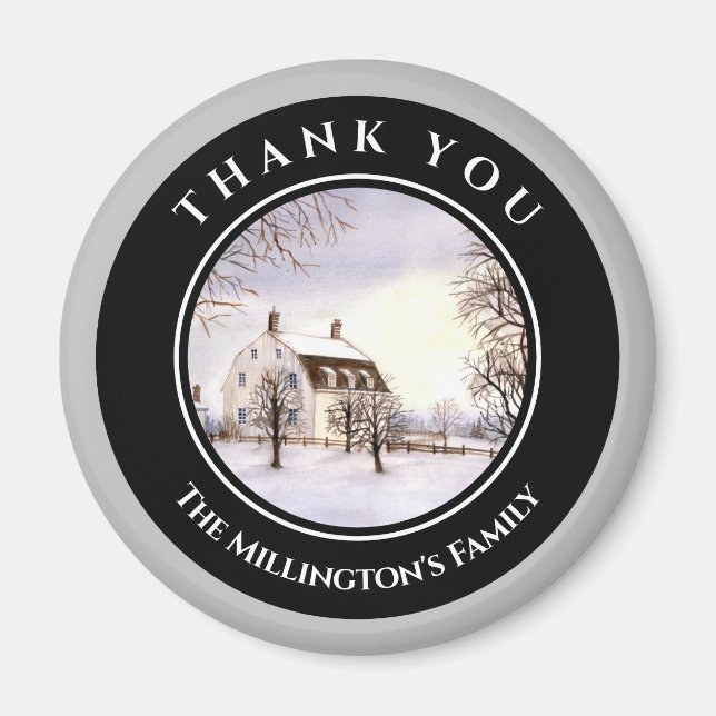 Aimant Hiver en Nouvelle-Angleterre Noël Cercle gris noir (Devant)