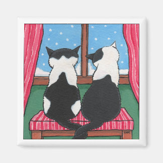 Aimant Hiver Love Chats tenant des traînées | Art du chat