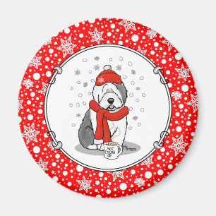 Aimant Hiver (rouge) Vieux chien anglais (gris 1) Mignonn