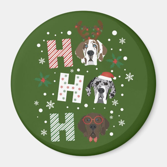 Aimant Ho Ho Ho Great Dane Joyeux Noël (Devant)