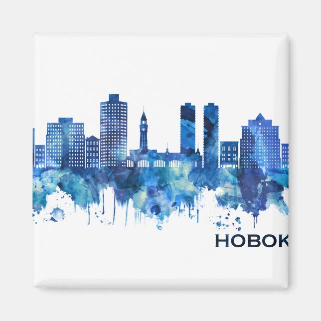 Aimant Hoboken New Jersey Skyline Blue (Devant)