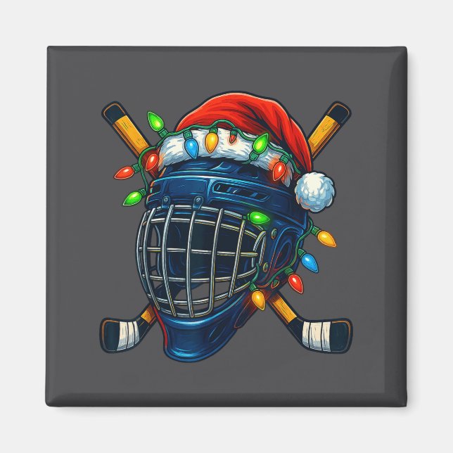 Aimant Hockey Helmet Christmas Lights Santa Hat Design Xm (Devant)