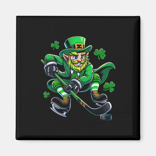 Aimant Hockey Saint-Patrick Leprechaun Trèfle (Devant)