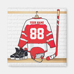Aimant Hockey sur glace rouge et blanc personnalisé