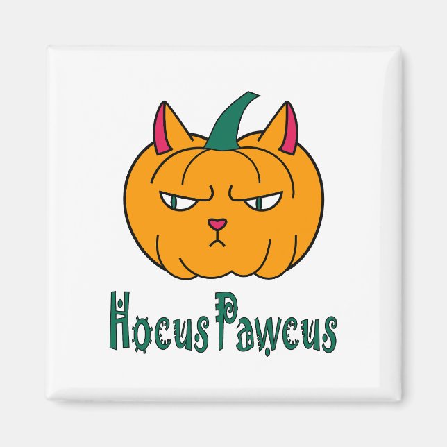 Aimant Hocus pawcus Halloween citrouille ginger cat magie (Devant)