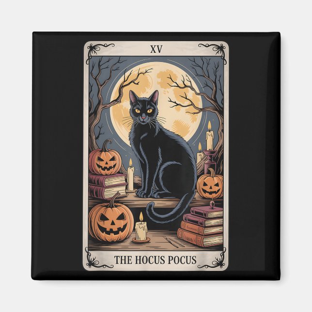 Aimant Hocus Pocus Tarot Halloween Chat Citrouille Mystic (Devant)