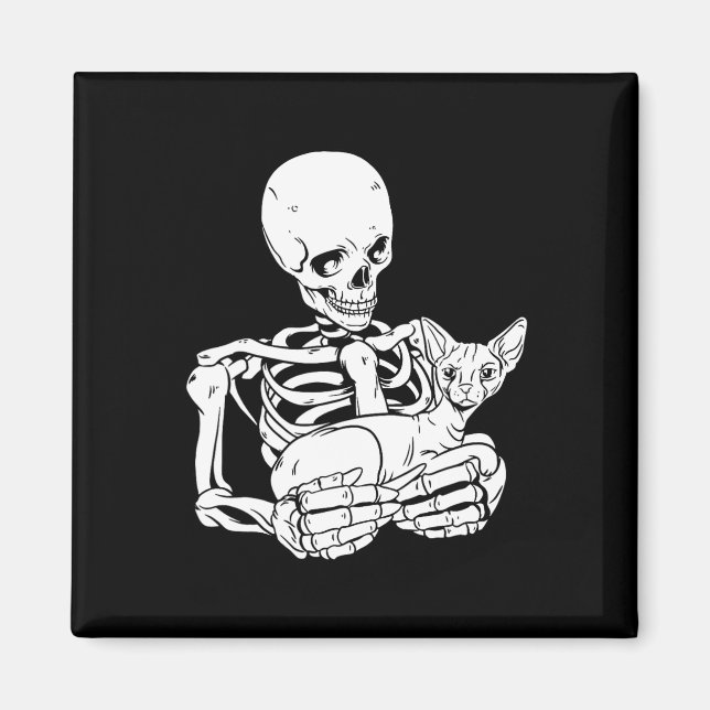 Aimant Holding Chat Funny Halloween Crâne Sphynx Chat (Devant)