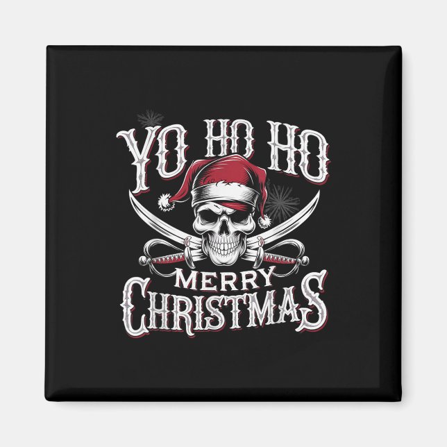 Aimant Holiday Pirate Yo Ho Ho Merry Christmas Santa Hat  (Devant)