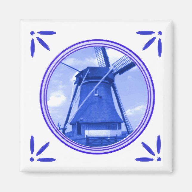 Aimant Holland Windmill Delft Style Bleu (Devant)