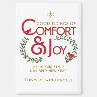 Aimant Holly Berry Cardinals Personalized Merry Christmas