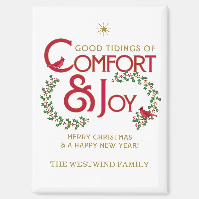 Aimant Holly Berry Cardinals Personalized Merry Christmas (Recto)