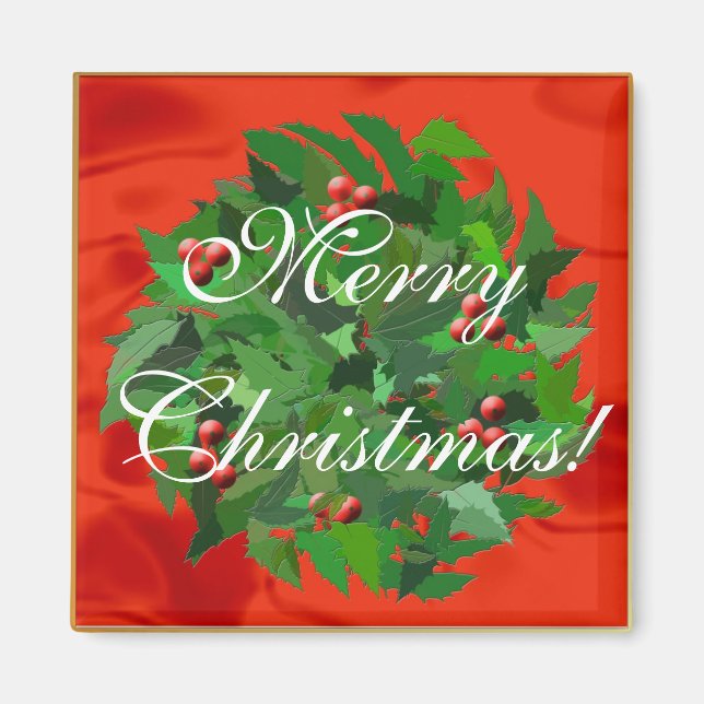 Aimant Holly Wreath Joyeux Noël ! (Devant)