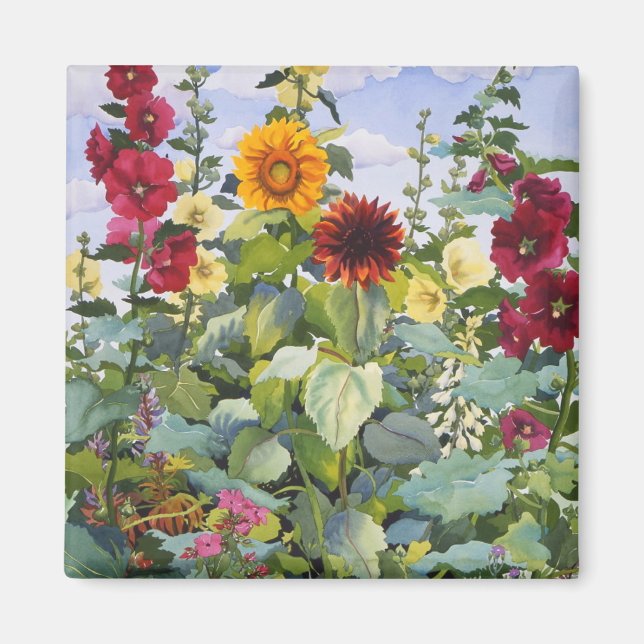 Aimant Hollyhocks et tournesols 2005 (Devant)
