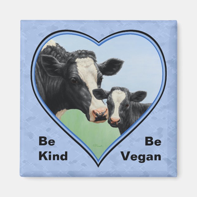 Aimant Holstein Vache & Veau Bleu Coeur Vegan (Devant)