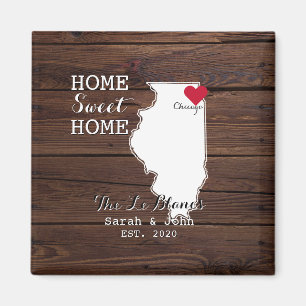 Aimant Home Sweet Home Chicago Illinois Rustic Wood