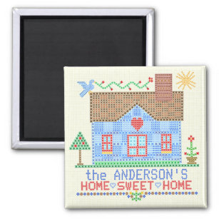 Aimant Home Sweet Home Cross Stitch House Personnalisé v2