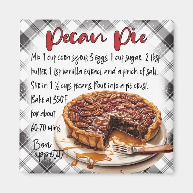 Aimant Homemade Pecan Pie Recipe Plaid Kitchen Decor   (Devant)