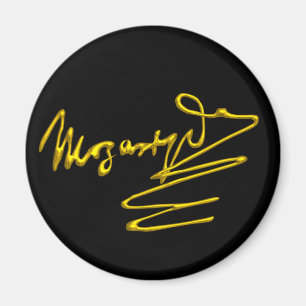 Aimant HOMMAGE à la signature d'or de MOZART du noir de