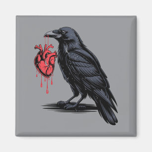 Aimant Homme Corbeau Noir Gothique Corbeau Tenant un Cœur