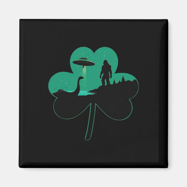 Aimant Hommes Saint-Patrick Jour Alien Ufo Trèfle Sasquat (Devant)