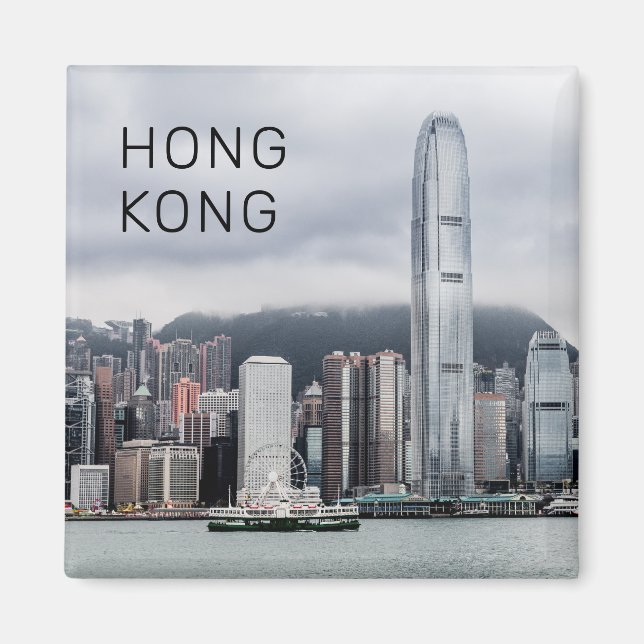 Aimant Hong Kong Island Skyline Retro Cityscape Vintage (Devant)