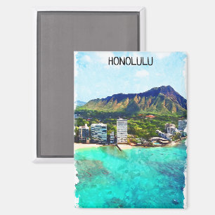 Aimant Honolulu Beach Hawaii Vue Vintage voyage