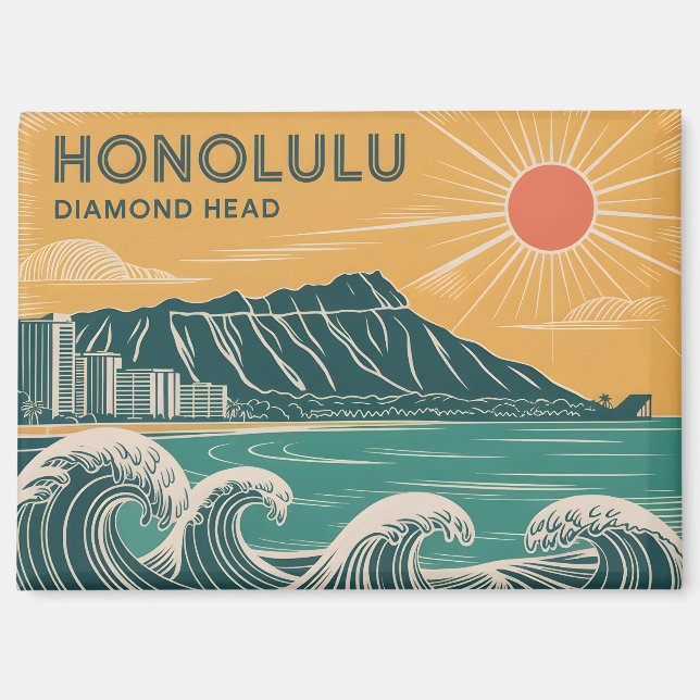 Aimant Honolulu Diamond Head Oahu Waikiki Classic rétro (Recto)