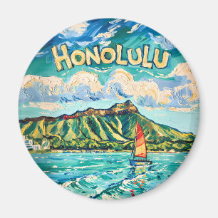 Aimant Honolulu Hawaï Paysage Vintage Voyage Van Gogh