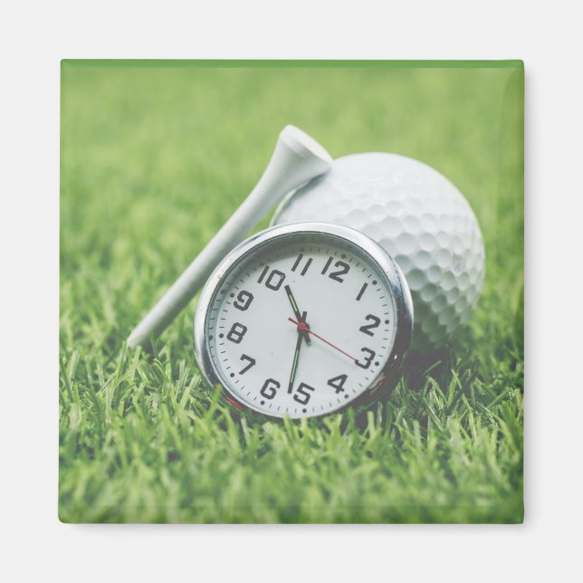 Aimant Horloge avec balle de golf et tee il est temps pou (Devant)