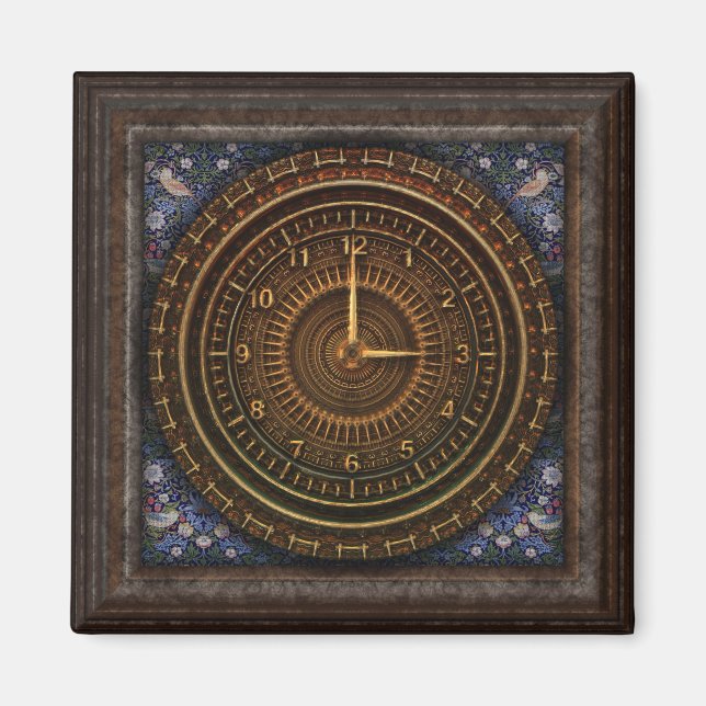 Aimant Horloge baroque victorienne laiton bleu brun (Devant)
