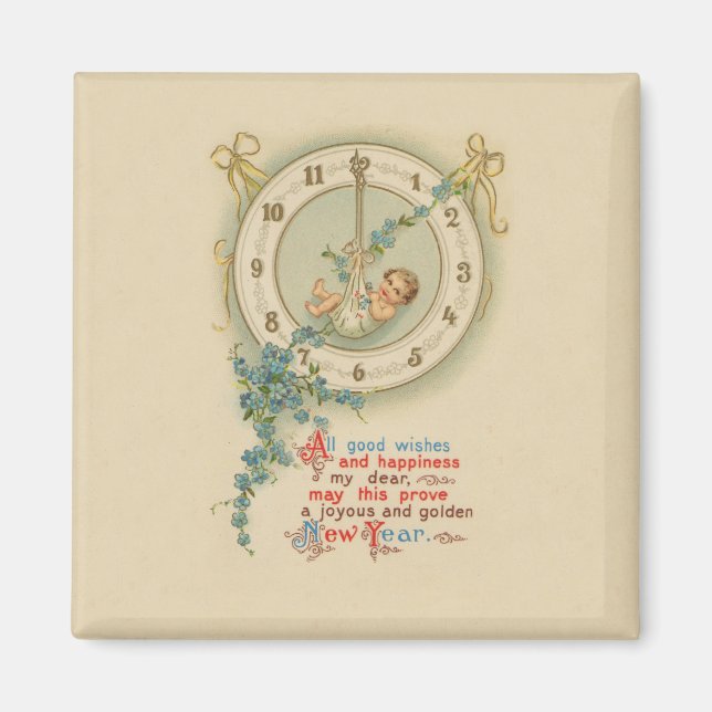 Aimant Horloge bébé du Nouvel An vintage (Devant)
