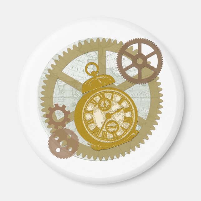 Aimant Horloge et engrenages Steampunk (Devant)