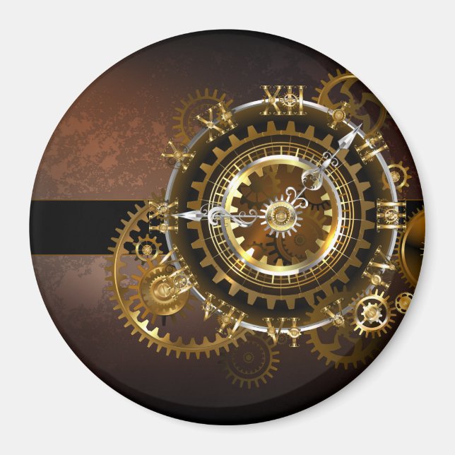 Aimant Horloge Steampunk avec des engrenages anciens (Devant)
