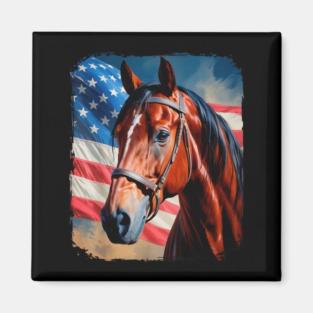 Aimant Horse 4th Of July Patriotic Horse American Flag  (Devant)