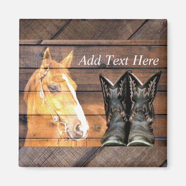 Aimant Horse Cowboy Boots Rustic Barque (Devant)