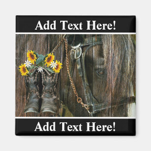 Aimant Horse Cowboy Boots Sunflowers Rustic Barque