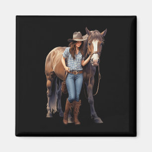 Aimant Horse Girl Horseback équitation Baie Quartier Hors