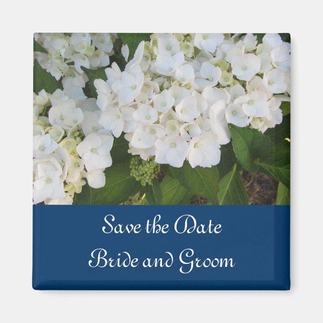 Aimant Hortensias blancs avec bordure marine (Devant)