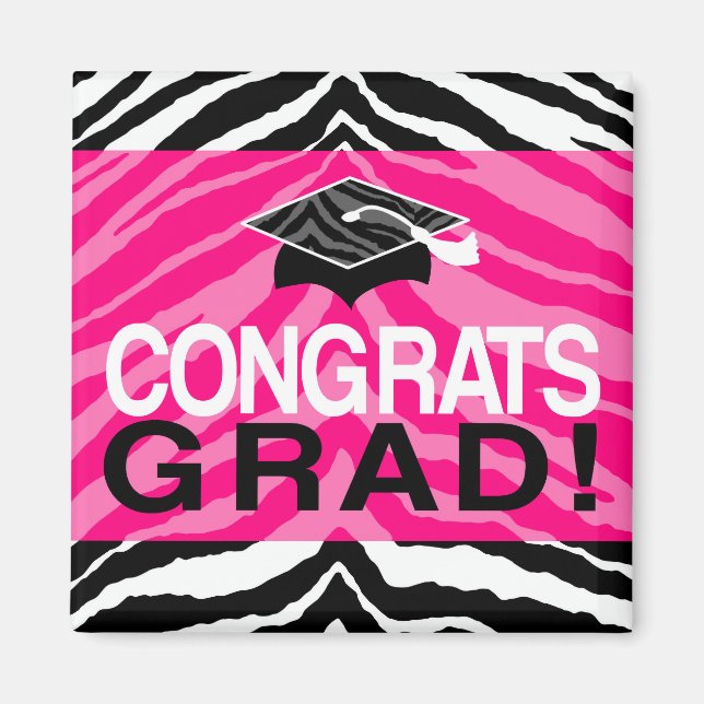 Aimant Hot rose Zebra Félicitations Fête de la Graduation (Devant)