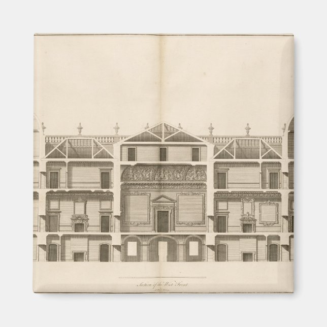 Aimant Houghton Hall : section du front ouest, gravée (Devant)