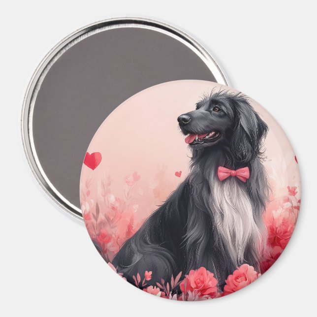 Aimant Hound afghan avec Roses - Saint Valentin (Recto/Verso)
