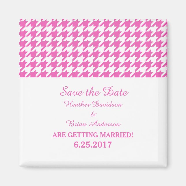 Aimant Houndstooth Enregistrer l'aimant de date, rose (Devant)