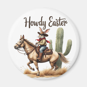 Aimant Howdy Bunny de Pâques chevauchant un Cheval Cowboy