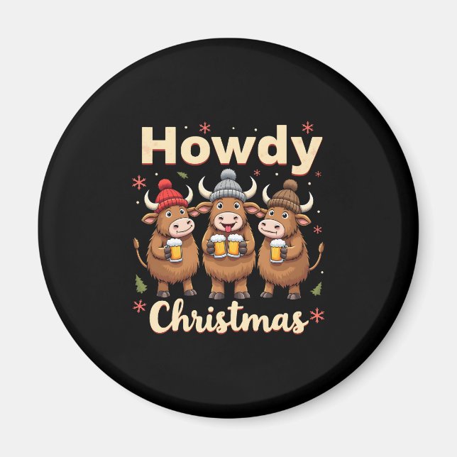 Aimant Howdy Christmas Funny Highland Cow Xmas Cows Lover (Devant)