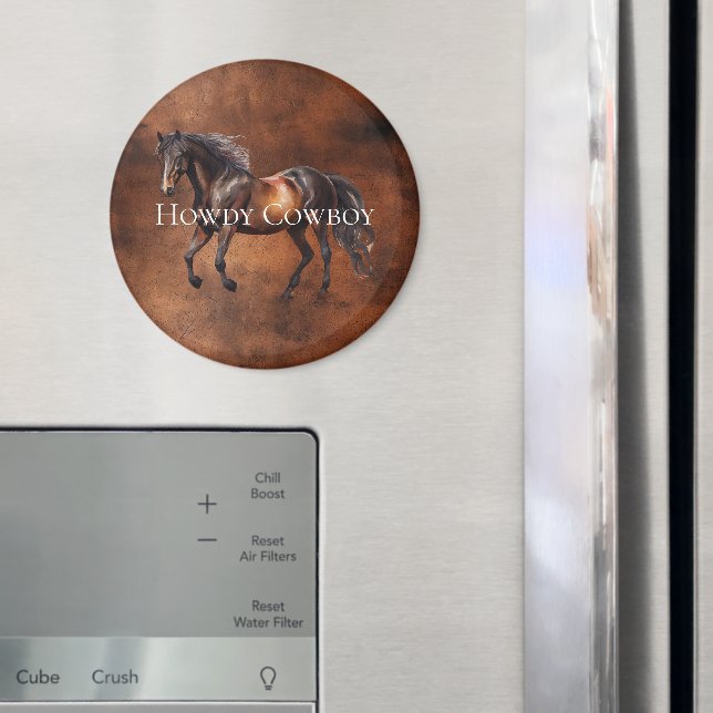 Aimant Howdy Cowboy Horse Faux Cuir Brown (In situ (réfrigérateur))